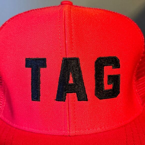 Vintage TAG Sample Red Mesh Trucker Snapback Hat - Picture 2 of 8